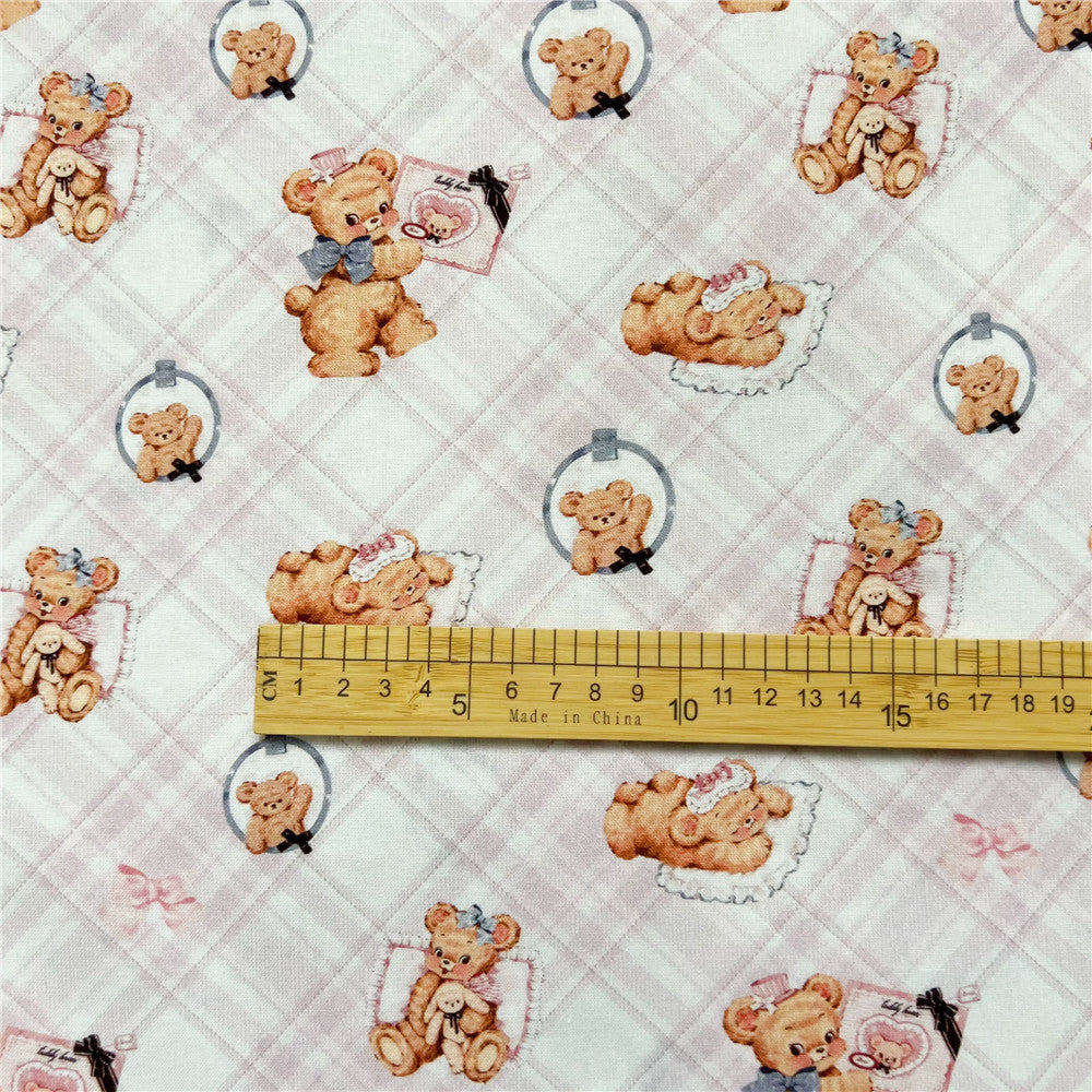 Vintage Showa Plaid Bear 100% Cotton Fabric for Kids Clothes mask Home Textile Sewing Quilting DIY Needlework Material
