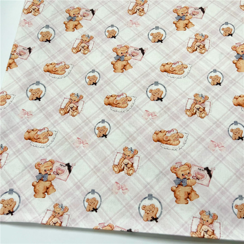 Vintage Showa Plaid Bear 100% Cotton Fabric for Kids Clothes mask Home Textile Sewing Quilting DIY Needlework Material