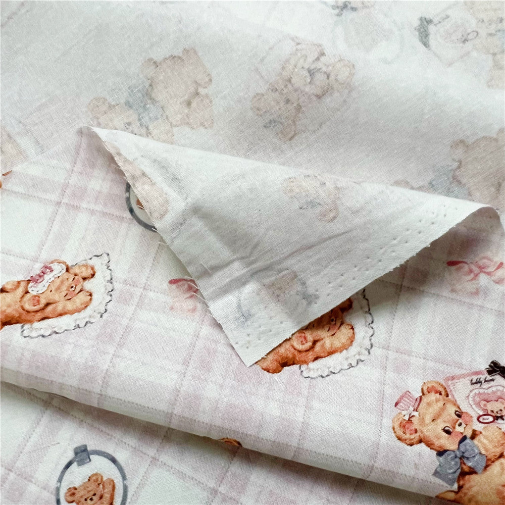 Vintage Showa Plaid Bear 100% Cotton Fabric for Kids Clothes mask Home Textile Sewing Quilting DIY Needlework Material