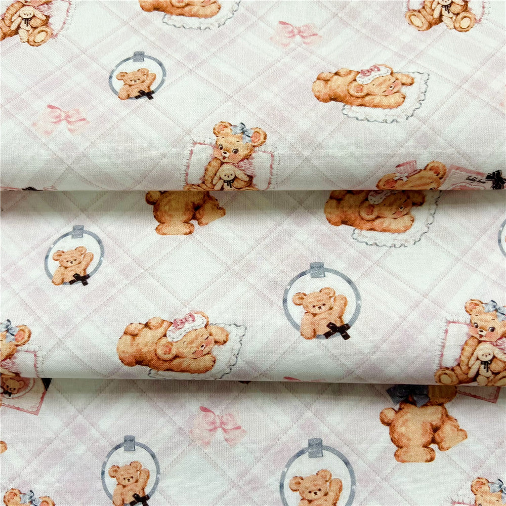 Vintage Showa Plaid Bear 100% Cotton Fabric for Kids Clothes mask Home Textile Sewing Quilting DIY Needlework Material