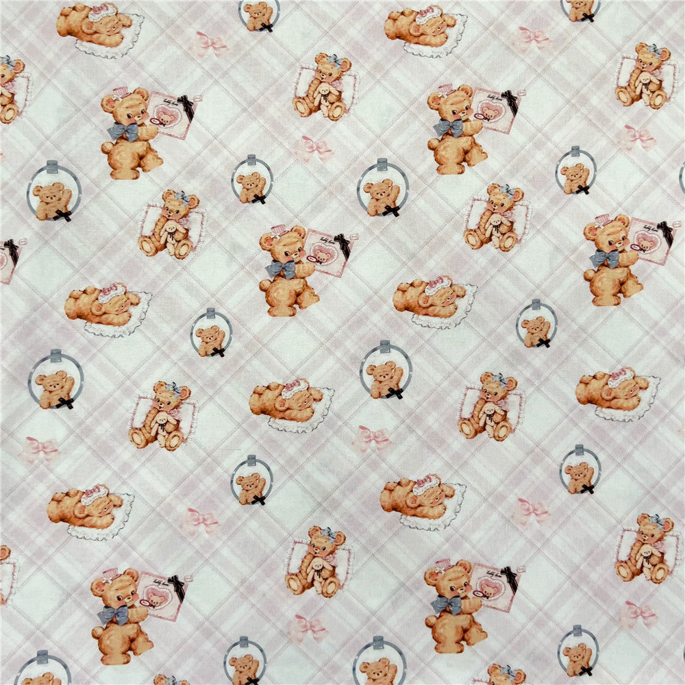 Vintage Showa Plaid Bear 100% Cotton Fabric for Kids Clothes mask Home Textile Sewing Quilting DIY Needlework Material