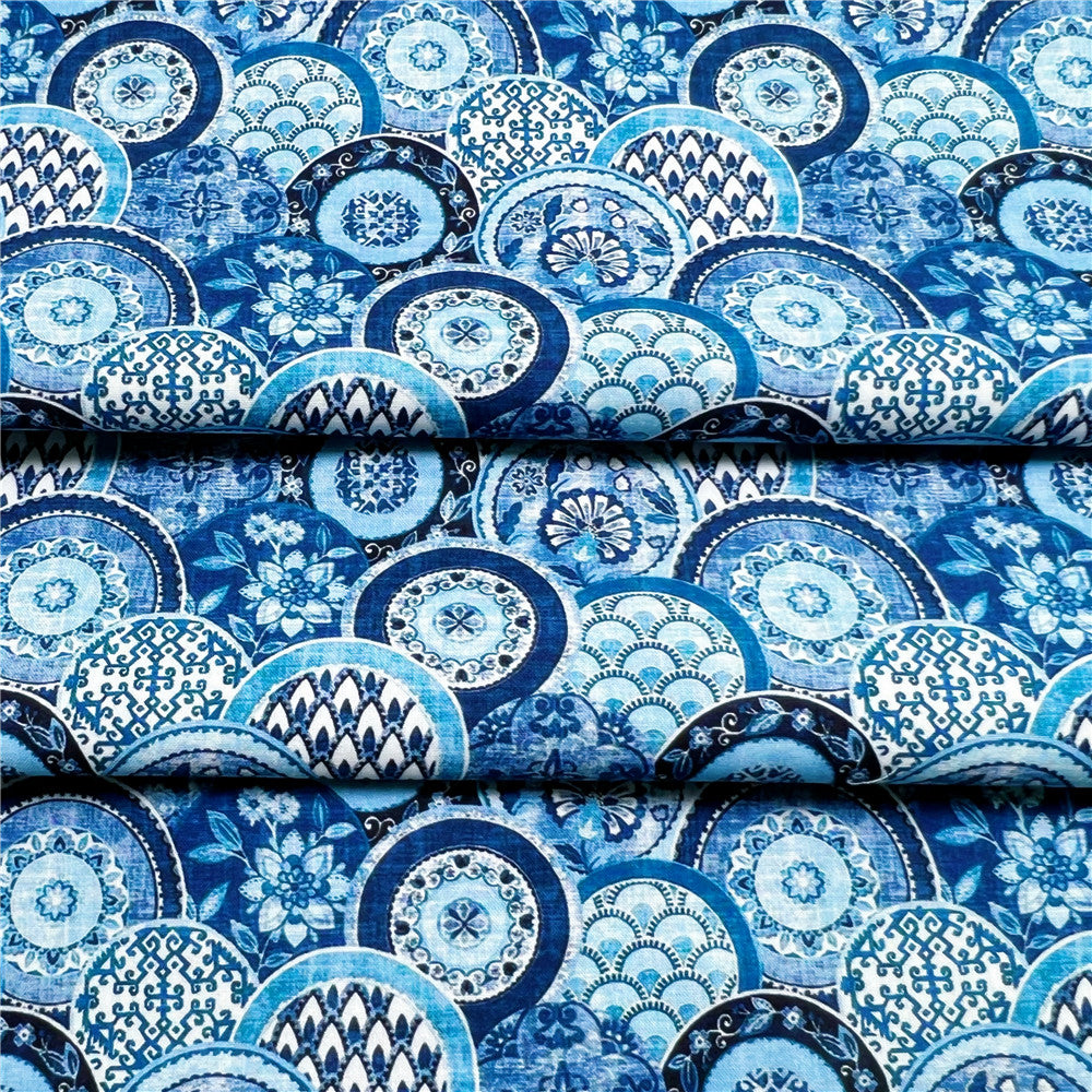 Chinese Ethnic Style Retro Blue Circle Cotton Fabric Printed Cloth Sewing Quilting weave ethnic style retro circula Fabrics