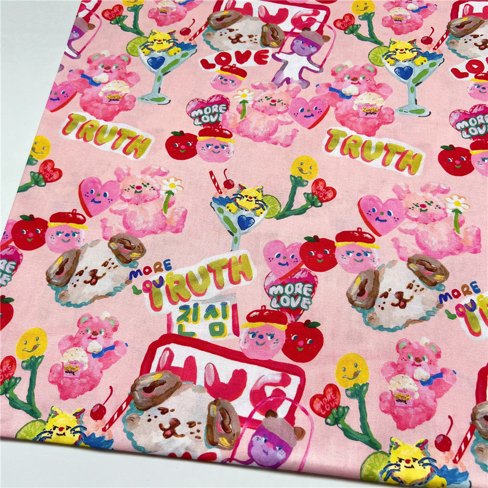 Pink Ice Cream Bear 100% Cotton Fabric Material Patchwork Sewing Fabrics Quilt Needlework DIY Cloth baby clothe Material