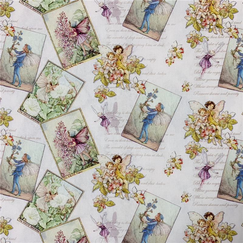 Elves Fairy Print Plain cotton fabric  for Diy Patchwork Quilting