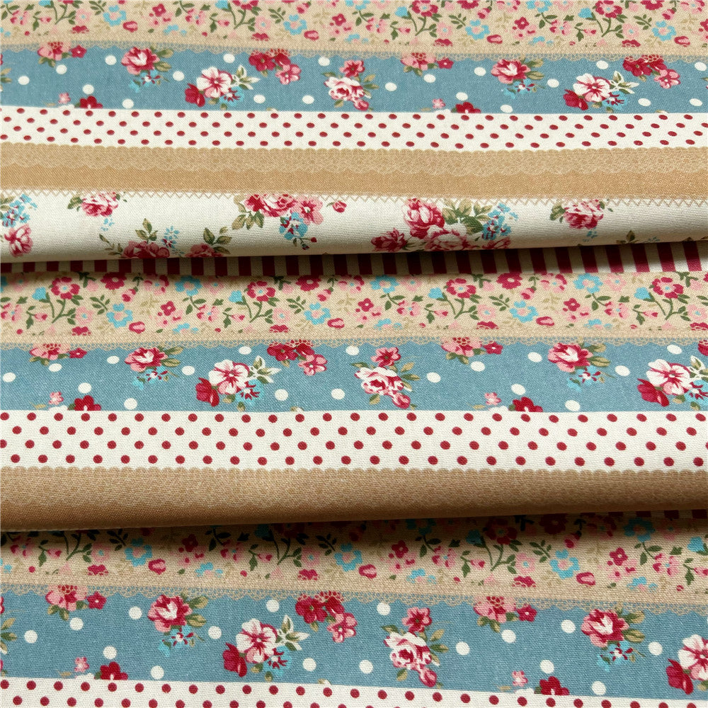 Retro flowers Striped rose dots 100% Cotton Fabric Brand New Stripe Flowers Printed Sewing Cloth Dress Clothing Textile Tissue