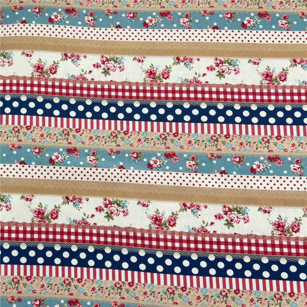 Retro flowers Striped rose dots 100% Cotton Fabric Brand New Stripe Flowers Printed Sewing Cloth Dress Clothing Textile Tissue