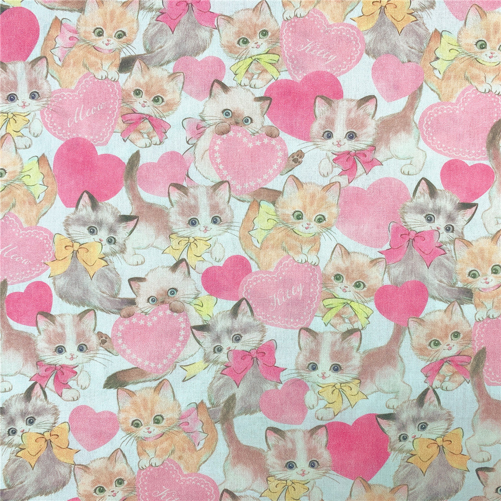 Pink cute lace cat Cotton Fabric Sewing Quilting Cloth Cat pattern Patchwork Needlework Handmade DIY Material