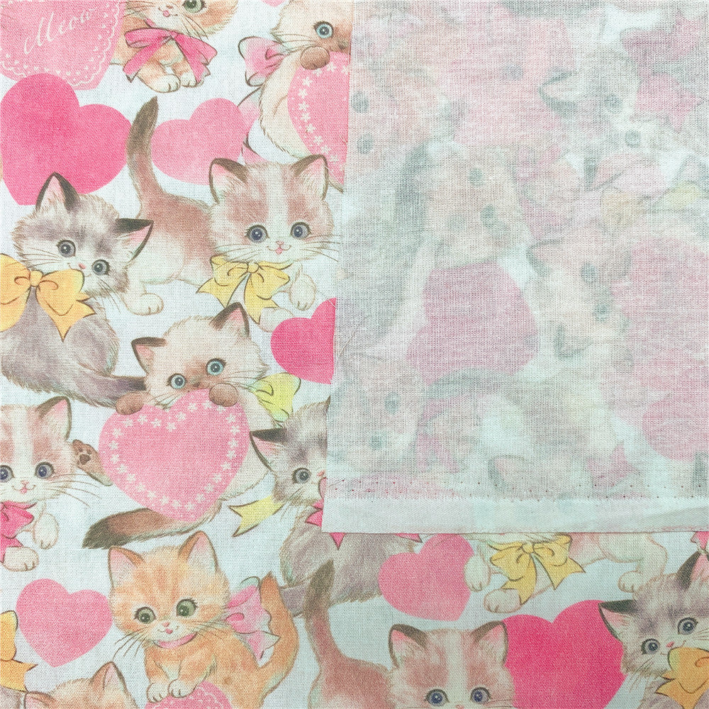 Pink cute lace cat Cotton Fabric Sewing Quilting Cloth Cat pattern Patchwork Needlework Handmade DIY Material