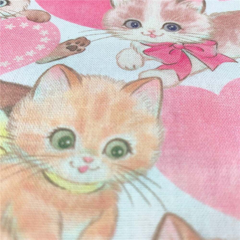 Pink cute lace cat Cotton Fabric Sewing Quilting Cloth Cat pattern Patchwork Needlework Handmade DIY Material