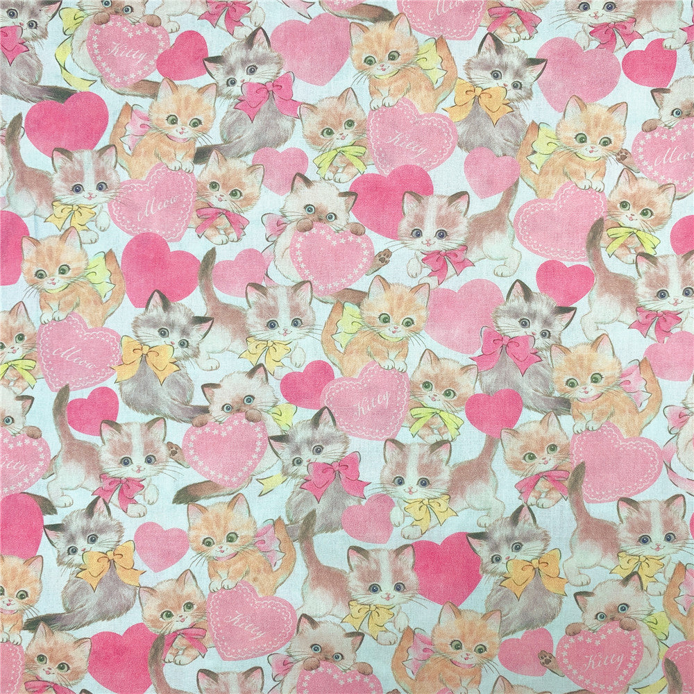 Pink cute lace cat Cotton Fabric Sewing Quilting Cloth Cat pattern Patchwork Needlework Handmade DIY Material