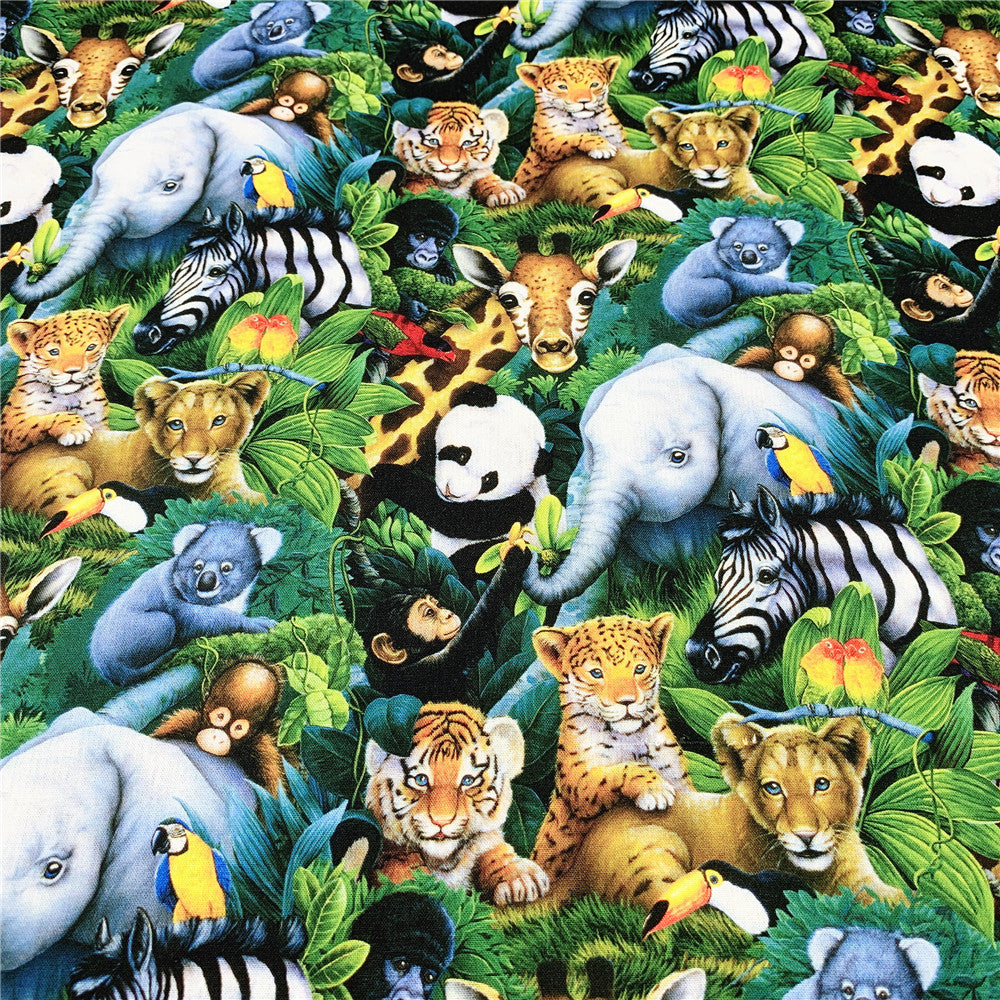 Zoo lion monkey elephant giraffe Cotton Fabric Sewing Quilting Patchwork Needlework Handmade DIY