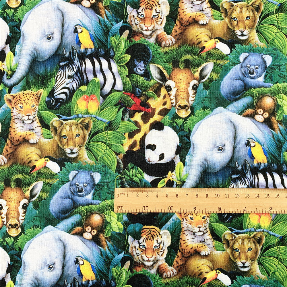 Zoo lion monkey elephant giraffe Cotton Fabric Sewing Quilting Patchwork Needlework Handmade DIY