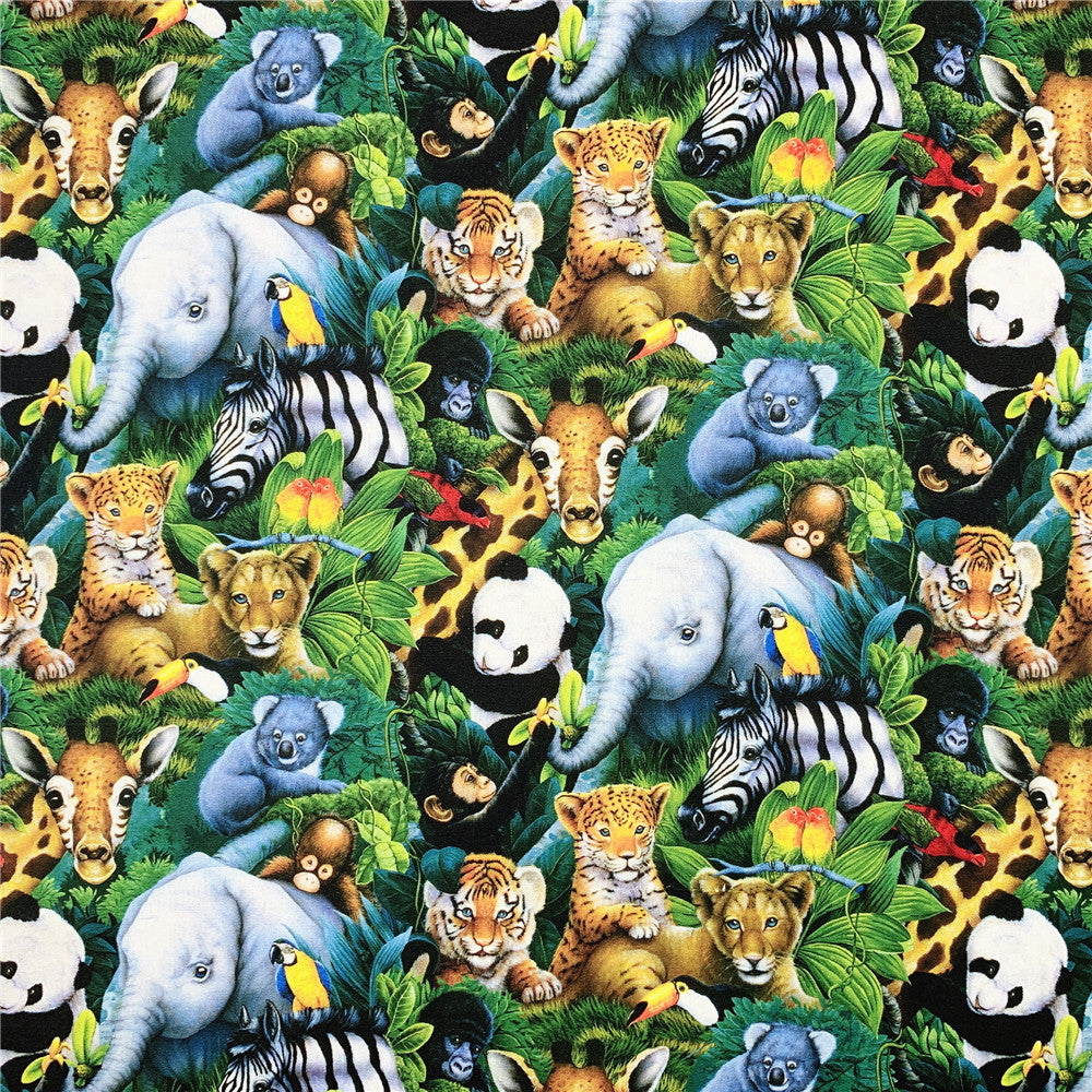 Zoo lion monkey elephant giraffe Cotton Fabric Sewing Quilting Patchwork Needlework Handmade DIY