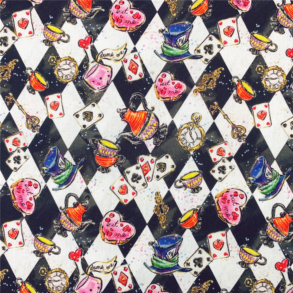 wonderland princess Poker cup Cotton Fabric Sewing Quilting Patchwork Needlework Handmade DIY Material