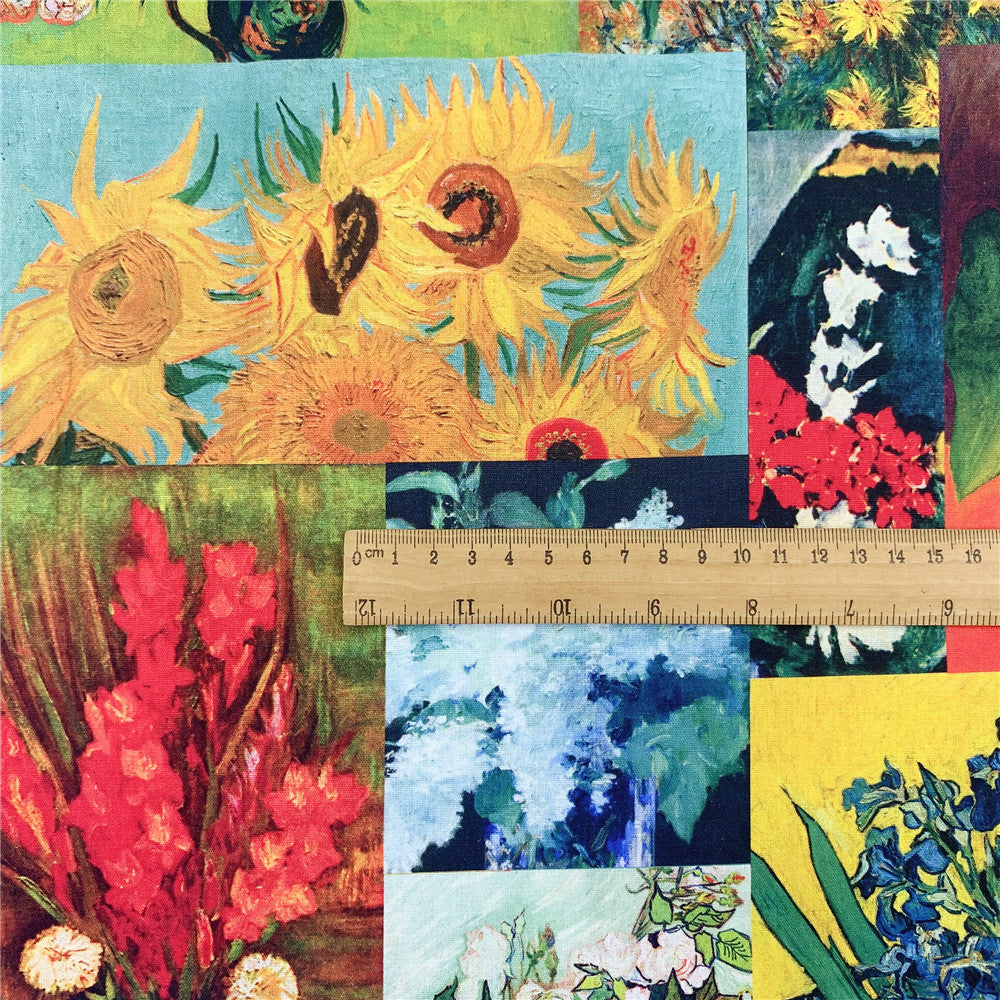 Color flower oil painting Cotton Fabric Sewing Quilting Patchwork Needlework Handmade DIY