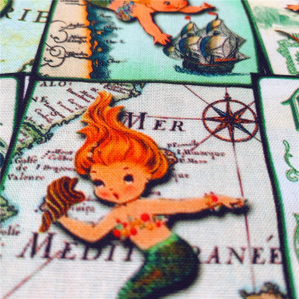 Cotton Fabric Tissus for DIY Patchwork Baby Cloth Material Ocean illustration baby mermaid Printed Fabrics Sewing