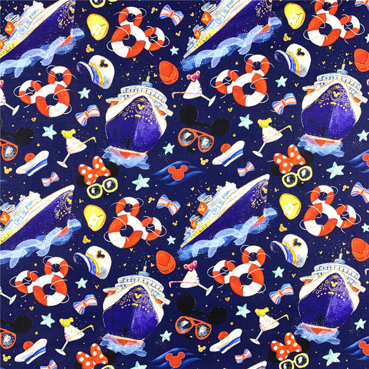 Ocean ship mouse vacation boy Printed Cotton Fabric DIY sewing Patchwork