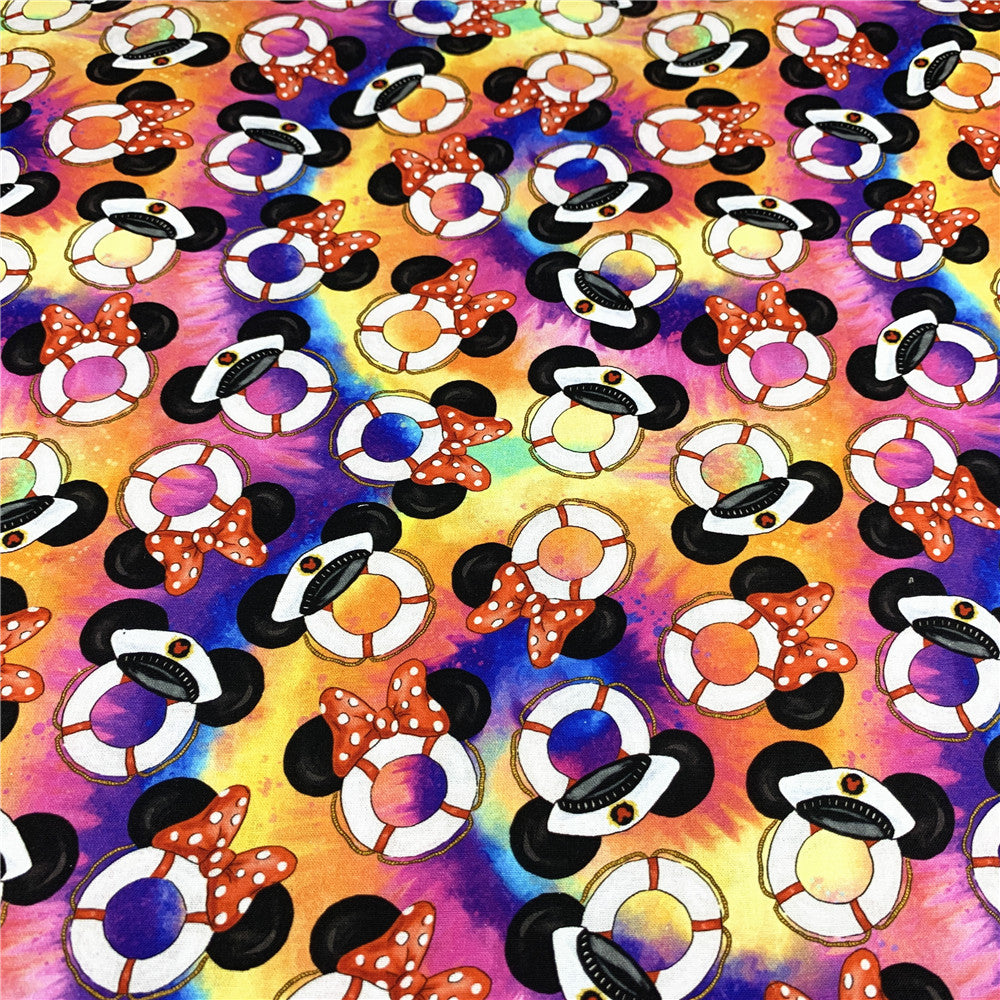 Colorful tie-dyed captain mouse lifebuoy100% Cotton Fabric Sewing Patchwork DIY Handmade Printed Fabric