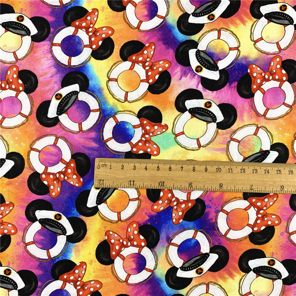 Colorful tie-dyed captain mouse lifebuoy100% Cotton Fabric Sewing Patchwork DIY Handmade Printed Fabric