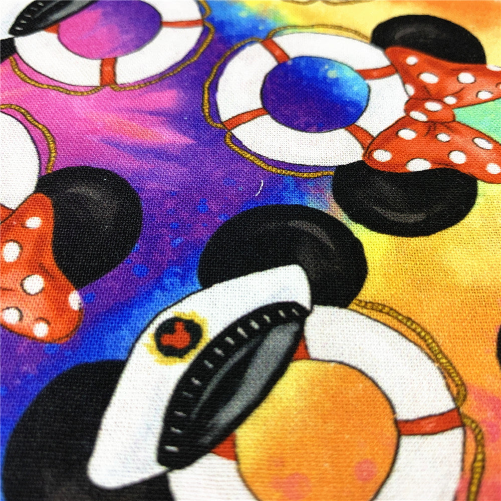 Colorful tie-dyed captain mouse lifebuoy100% Cotton Fabric Sewing Patchwork DIY Handmade Printed Fabric