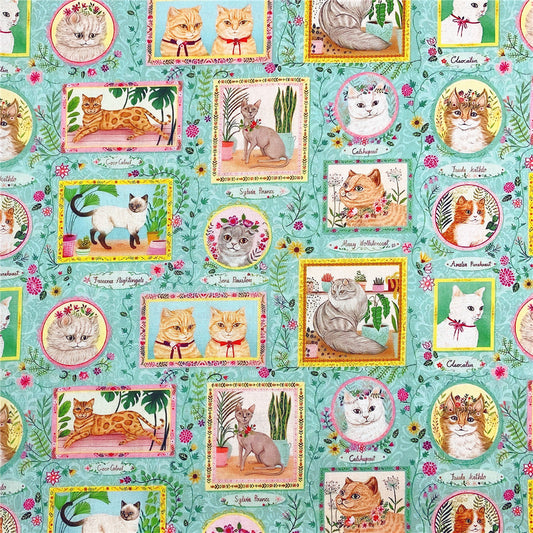 Vintage cute Floral cat  Photo Frame Cotton Fabric Kitten Printed Cloth Sewing Quilting Fabrics For Patchwork DIY Materials