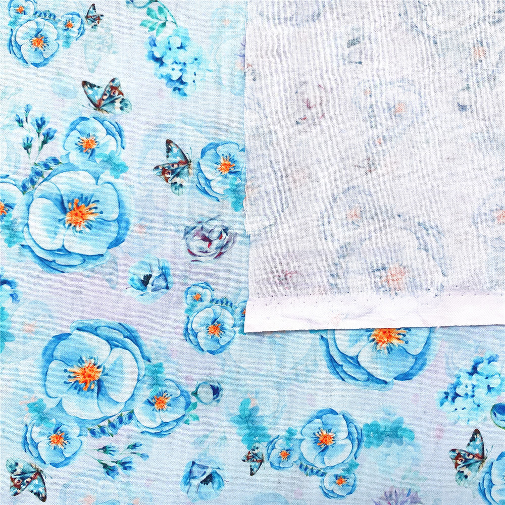 Blue Rose Butterfly Floral Cotton Fabric Printed Cloth Sewing Quilting Fabrics For Patchwork Needlework DIY Handmade Materials