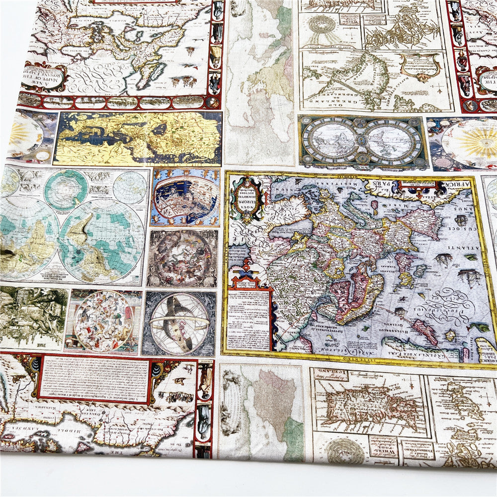 Retro map vintage 100% cotton fabric ,Patchwork Cloth,DIY Sewing Quilting Material