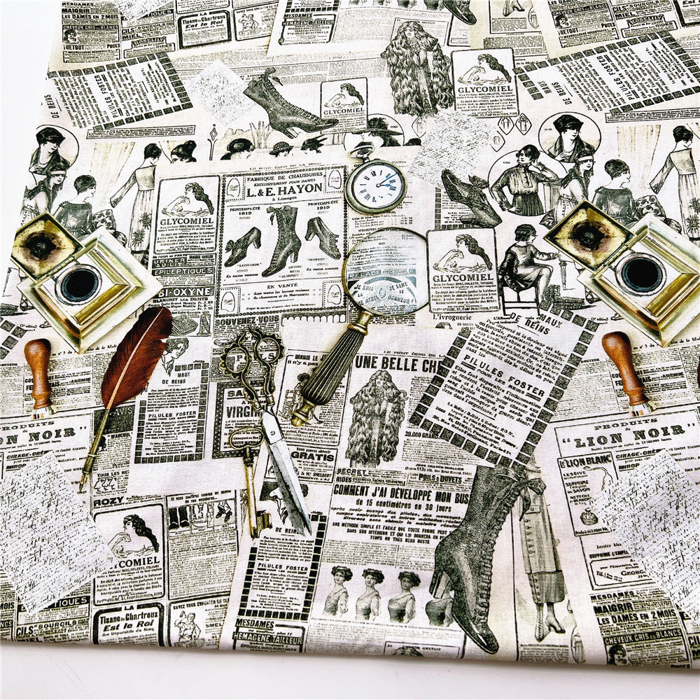 Retro newspaper vintage 100% cotton fabric ,Patchwork Cloth,DIY Sewing Quilting Material