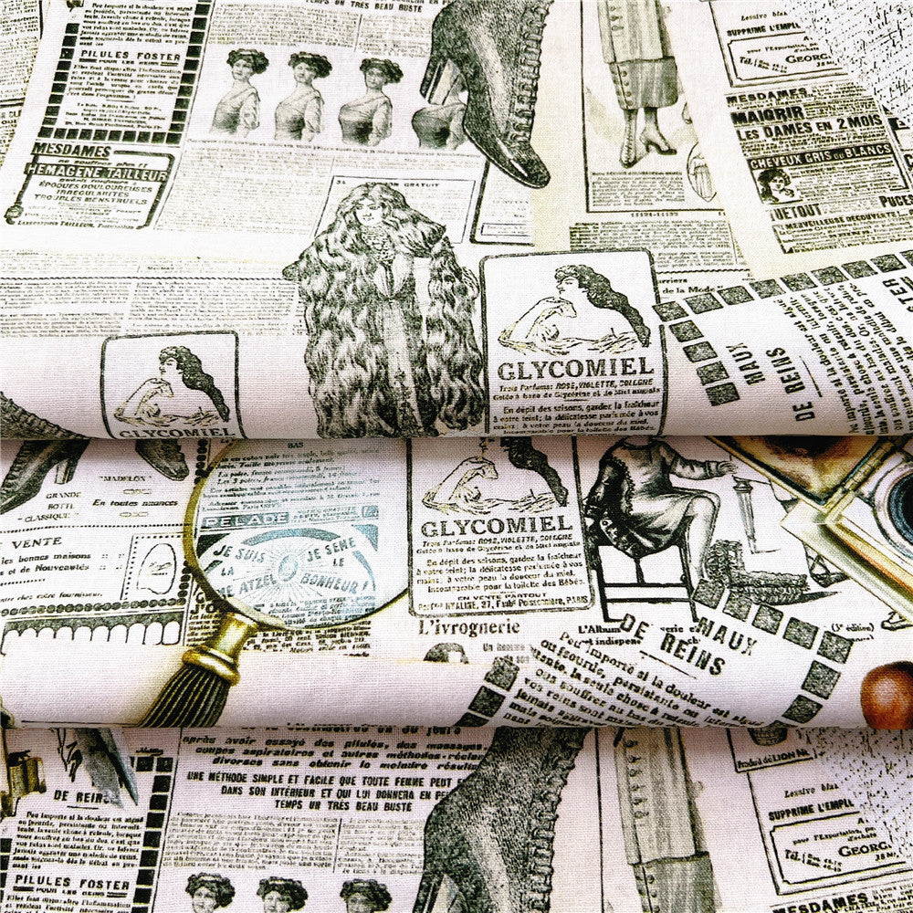 Retro newspaper vintage 100% cotton fabric ,Patchwork Cloth,DIY Sewing Quilting Material