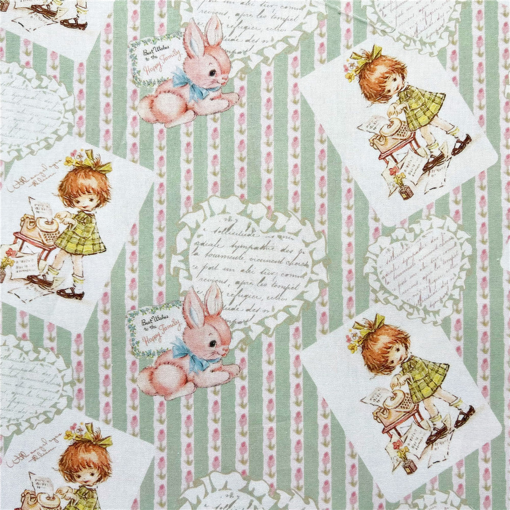 Retro tulip bunny girl 100% cotton fabric ,Patchwork Cloth,DIY Sewing Quilting Material