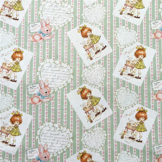 Retro tulip bunny girl 100% cotton fabric ,Patchwork Cloth,DIY Sewing Quilting Material