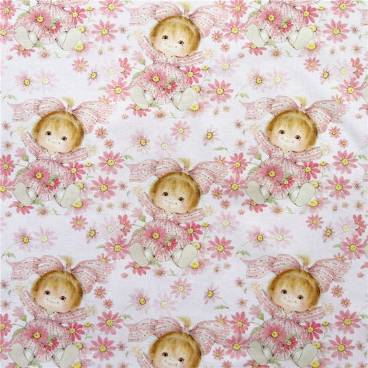 Cotton Fabric Tissus for DIY Patchwork Baby Cloth Material Vintage Flora Pink Doll Girl Printed Fabrics Sewing Dolls