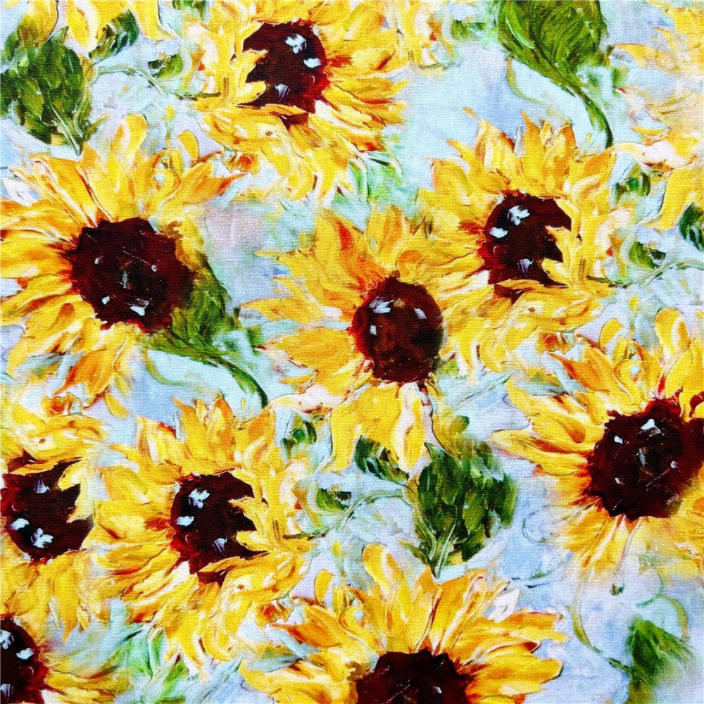 Summer sunflower oil painting  flowe cotton fabric Patchwork Sewing Quilting handmade