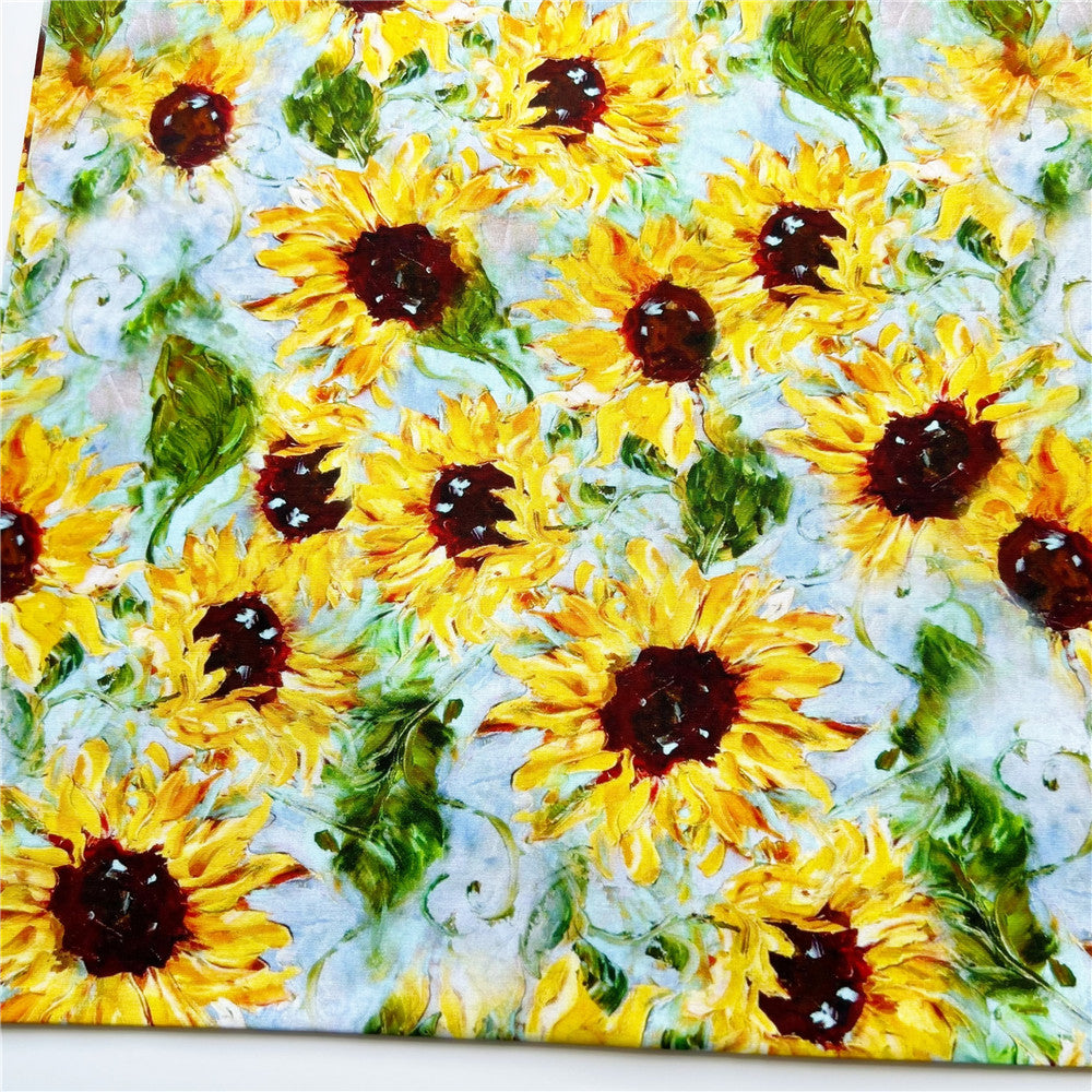 Summer sunflower oil painting  flowe cotton fabric Patchwork Sewing Quilting handmade