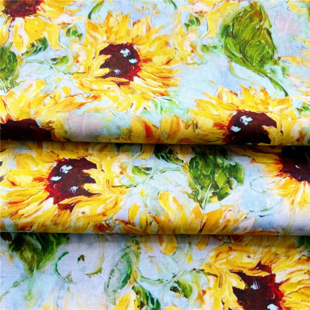 Summer sunflower oil painting  flowe cotton fabric Patchwork Sewing Quilting handmade