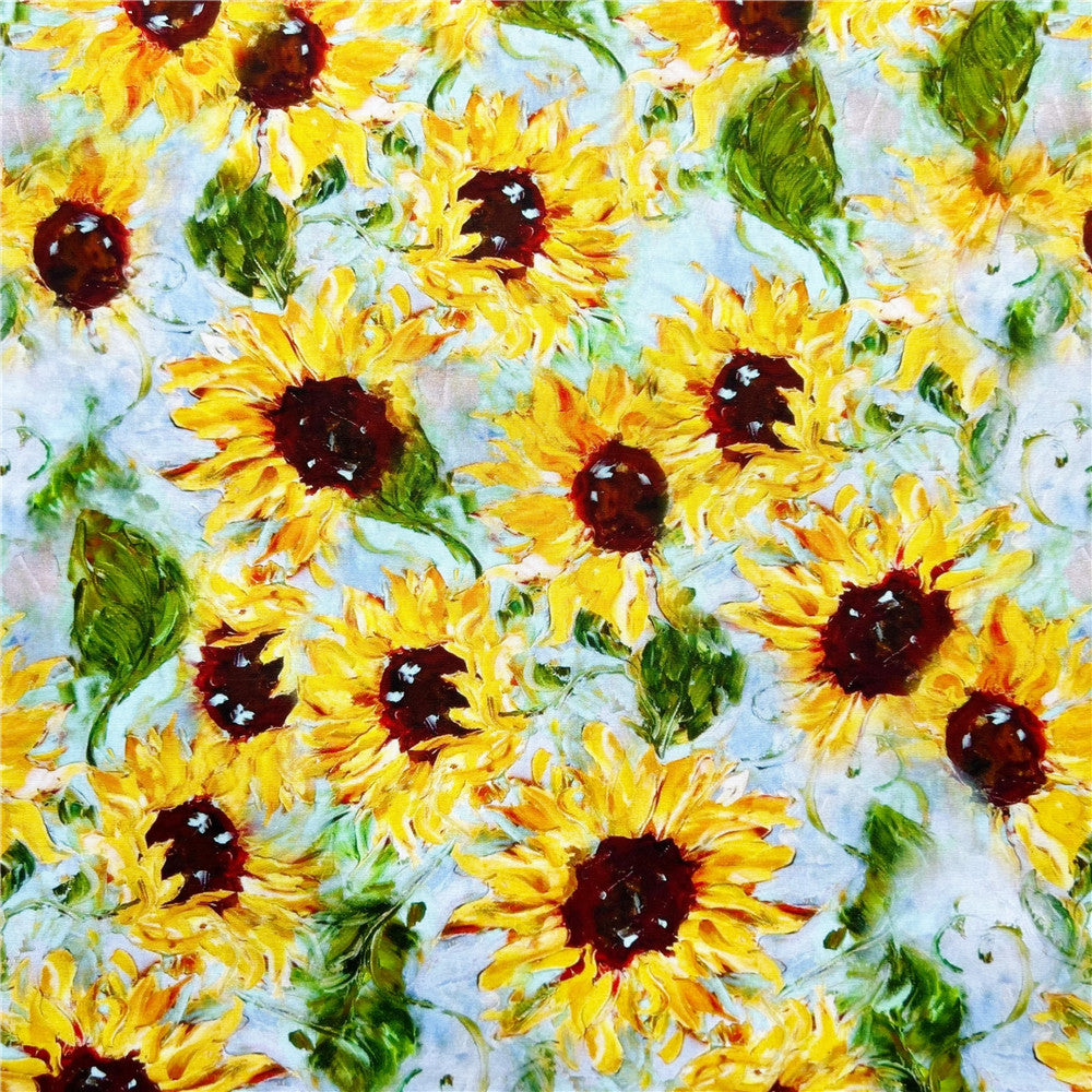 Summer sunflower oil painting  flowe cotton fabric Patchwork Sewing Quilting handmade