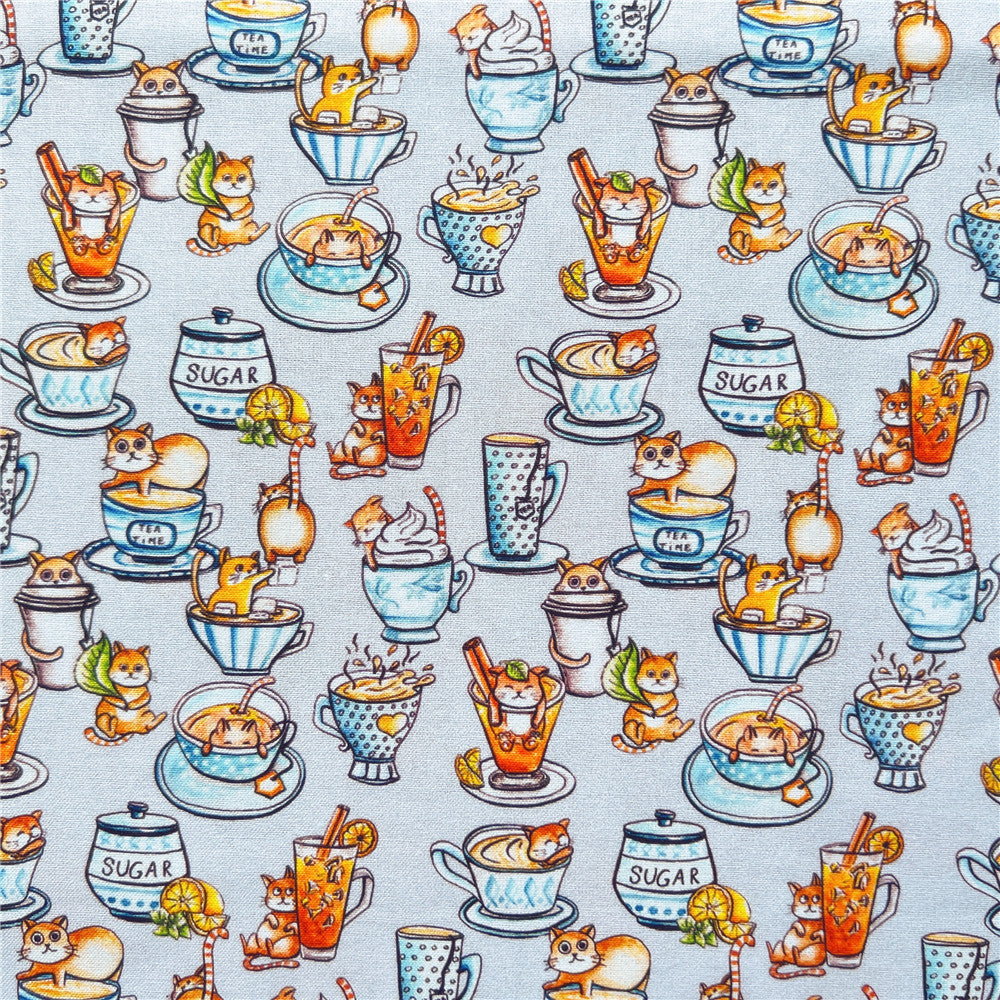 Small pattern teacup cat baby 100% cotton fabric Patchwork diy Sewing Quilting handmade scarf decoration