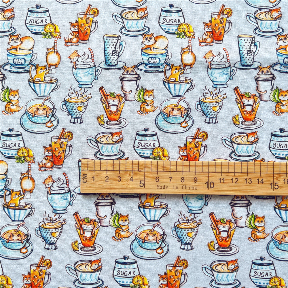 Small pattern teacup cat baby 100% cotton fabric Patchwork diy Sewing Quilting handmade scarf decoration