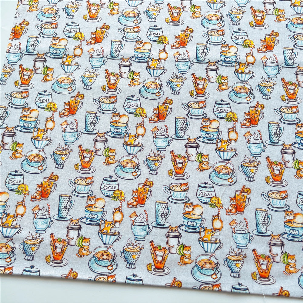 Small pattern teacup cat baby 100% cotton fabric Patchwork diy Sewing Quilting handmade scarf decoration