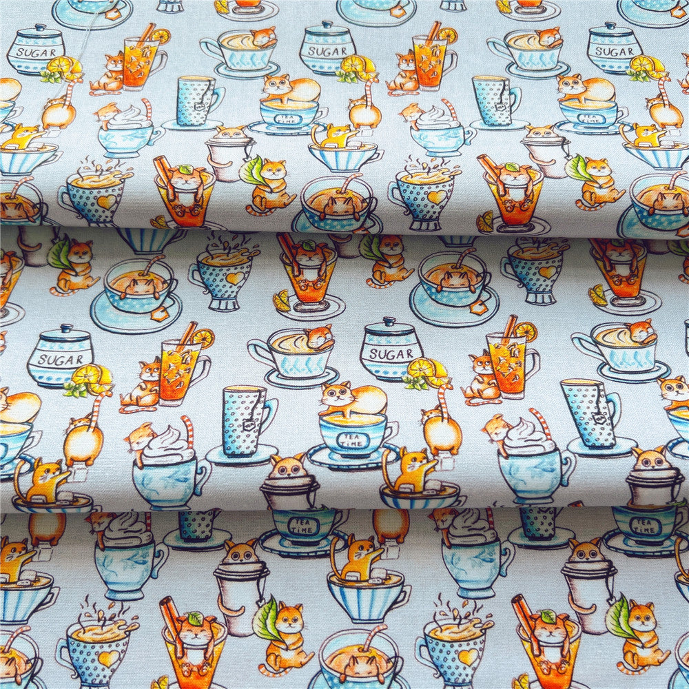 Small pattern teacup cat baby 100% cotton fabric Patchwork diy Sewing Quilting handmade scarf decoration