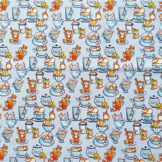 Small pattern teacup cat baby 100% cotton fabric Patchwork diy Sewing Quilting handmade scarf decoration