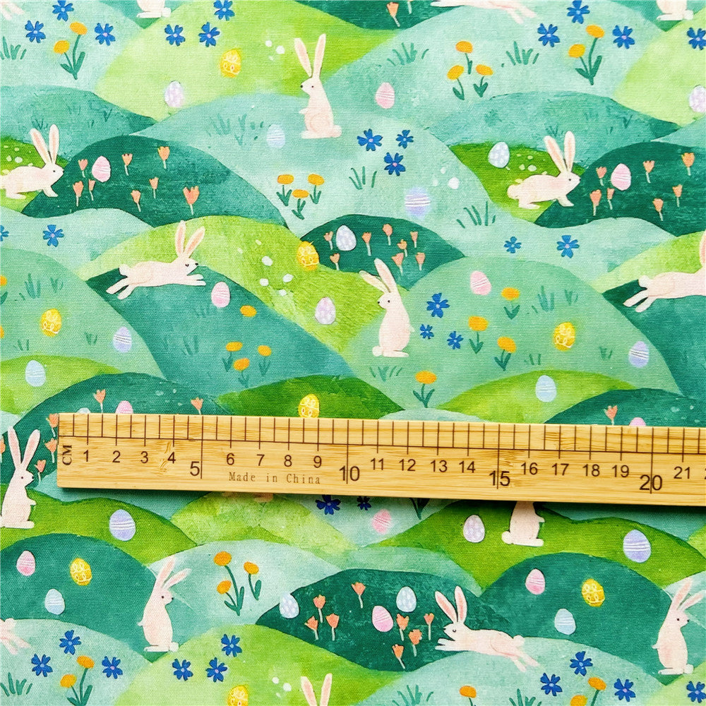 Green grass hillside rabbit 100% Cotton Fabric Print Cloth Sewing Quilting For Patchwork Needlework DIY Handmade Material