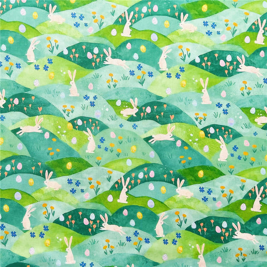 Green grass hillside rabbit 100% Cotton Fabric Print Cloth Sewing Quilting For Patchwork Needlework DIY Handmade Material