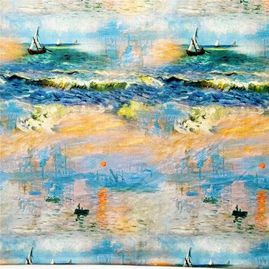 Impression of sunrise oil painting Cotton Fabric Kitten Printed Cloth Sewing Quilting Fabrics For Patchwork DIY Materials