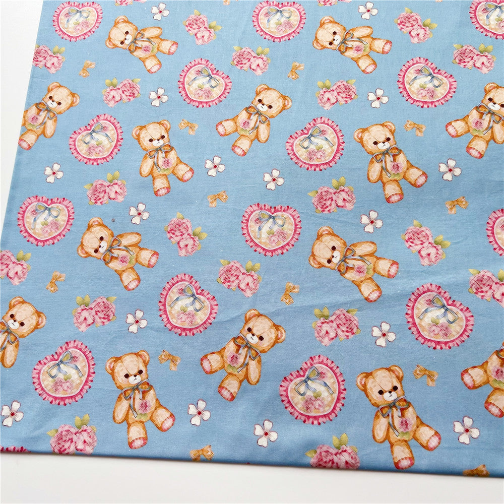 Cartoon rose retro bear doll bear cotton fabric Patchwork Sewing Quilting girl shirt clothes handmade patchwork Lolita baby