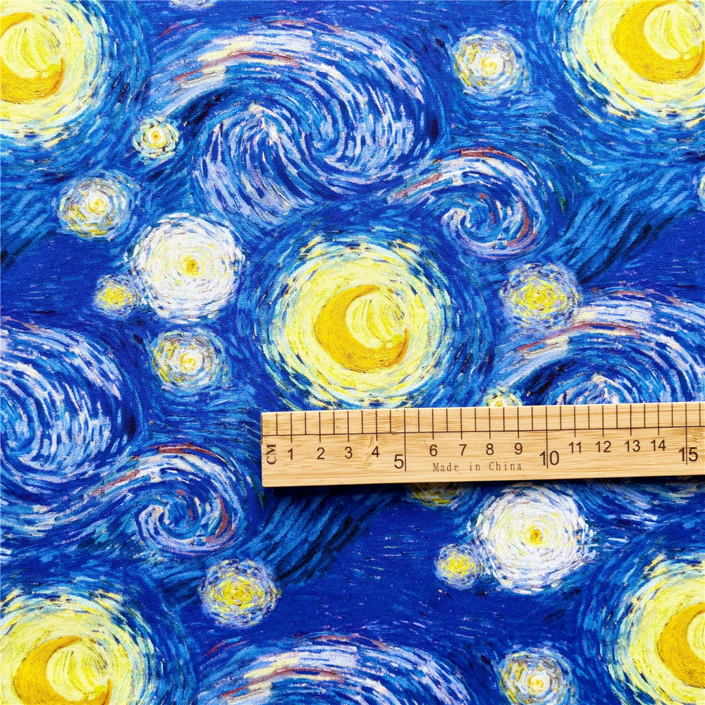 Famous oil painting star moon night cotton fabric Patchwork Sewing Quilting diy woman shirt bedding clothing handmade Material