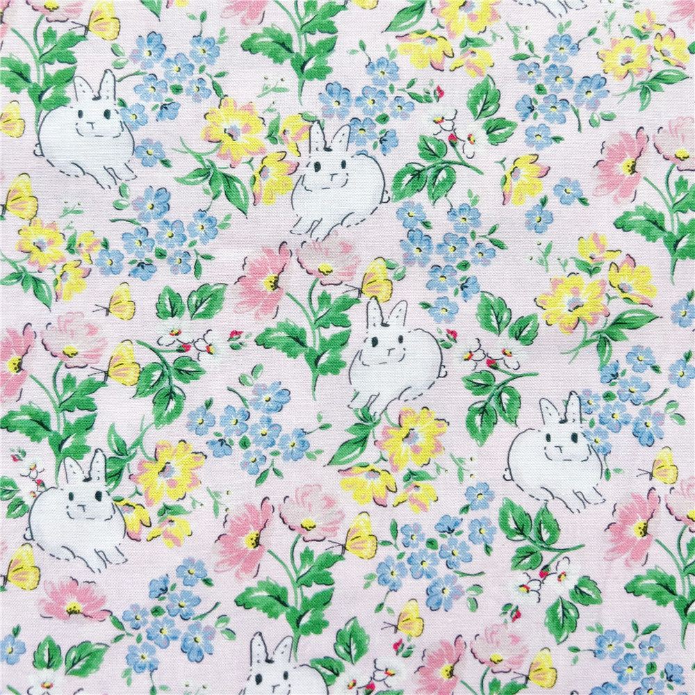 Cute pink rabbit digital printing plain cotton fabric cloth diy handmade lolita dress children's tutu skirt material