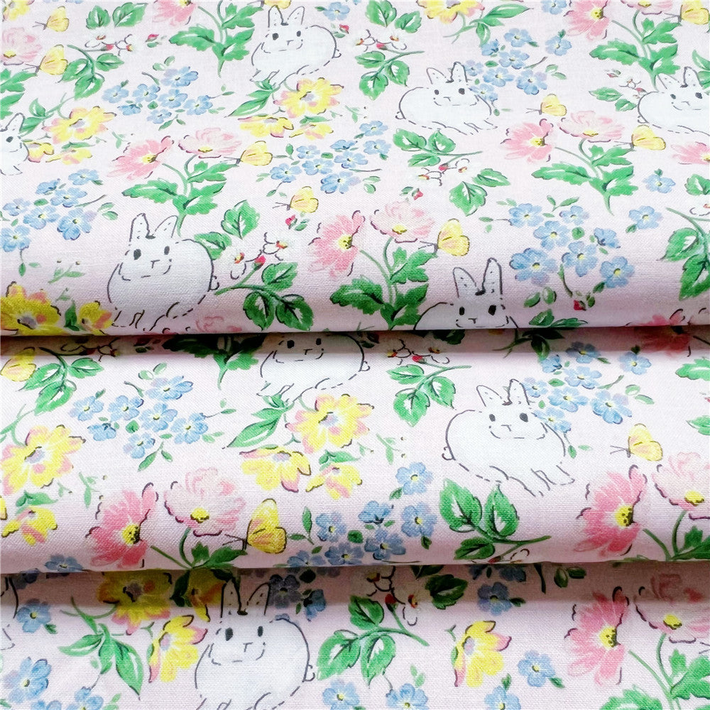 Cute pink rabbit digital printing plain cotton fabric cloth diy handmade lolita dress children's tutu skirt material