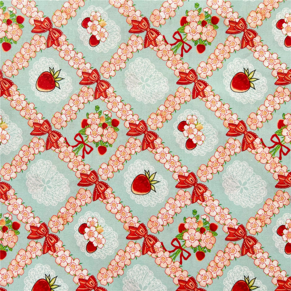 Strawberry bow flower cotton fabric children's tutu skirt lolita dress book clothes handmade fabric material