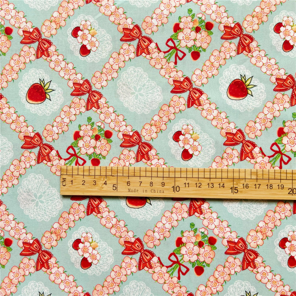 Strawberry bow flower cotton fabric children's tutu skirt lolita dress book clothes handmade fabric material